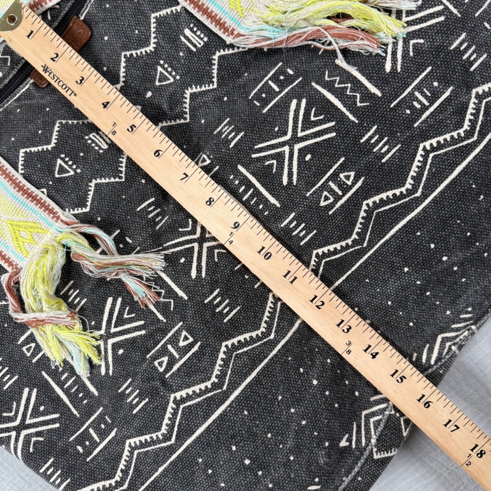 Billabong Womens Tote Bag Black Woven Canvas Tribal Boho Fringed Straps Surfer - Picture 5 of 10